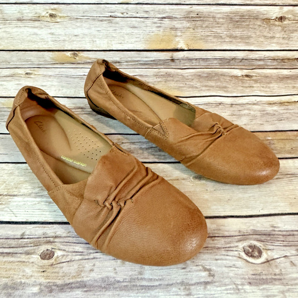 Clarks Womens Brown Leather Jeanette Slip On Comfort Loafers 10 - Picture 1 of 8